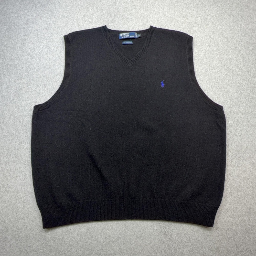 Polo Ralph Lauren Sweater Vest Mens XXL Black Lambswool V Neck Hong Kong Pony